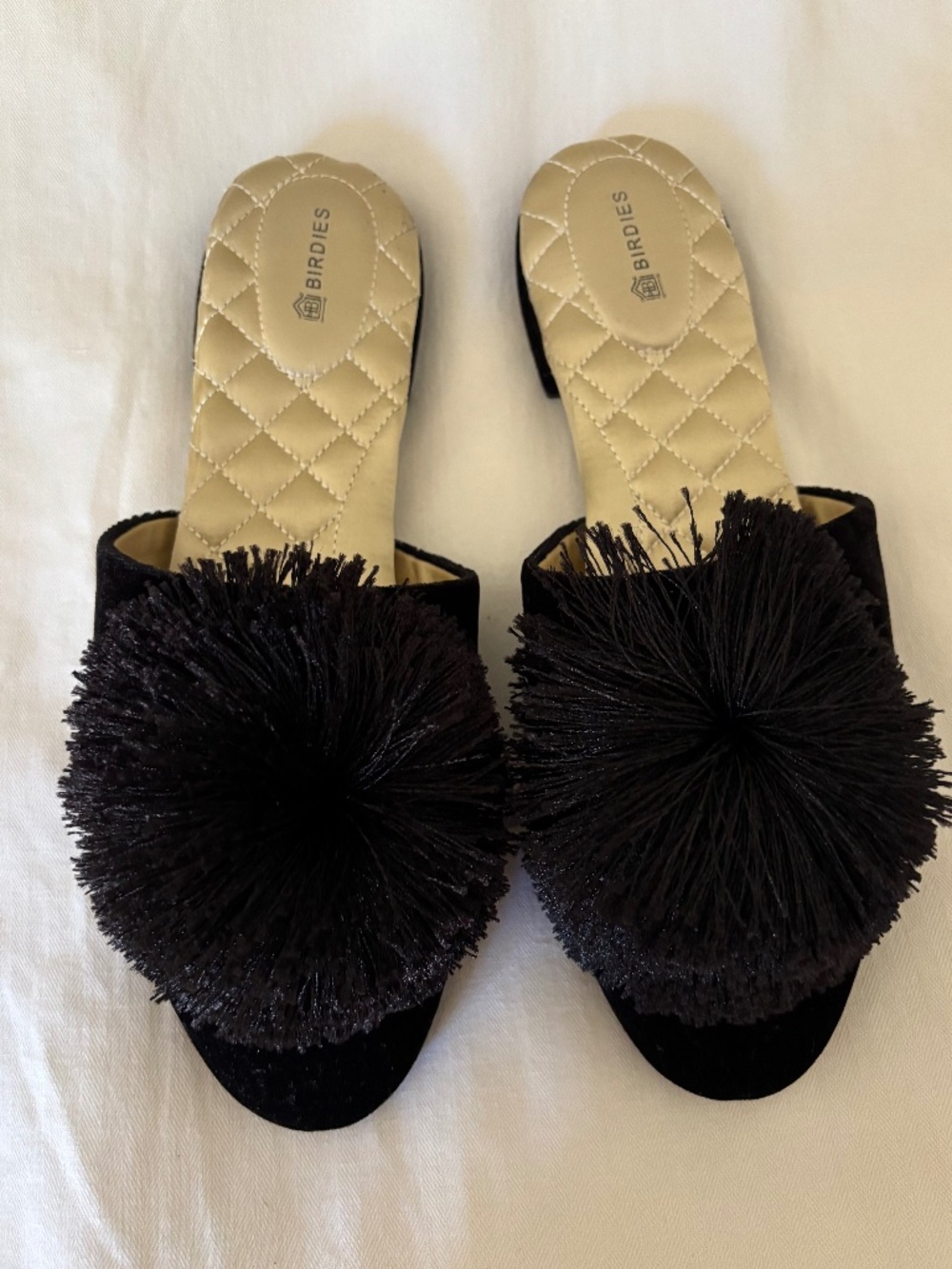 Birdies The Songbird plush velvet pom-pom mule black size 9